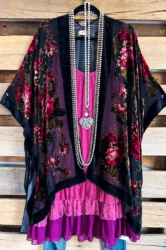 Elegant Wear Velvet Garden Burnout Velvet Kimono - Peony