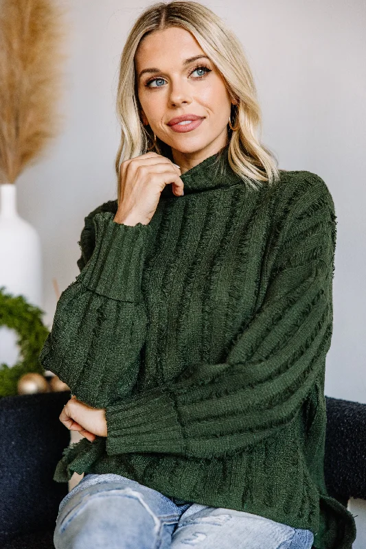 Simple Comfort Start The Conversation Hunter Green Fringe Sweater