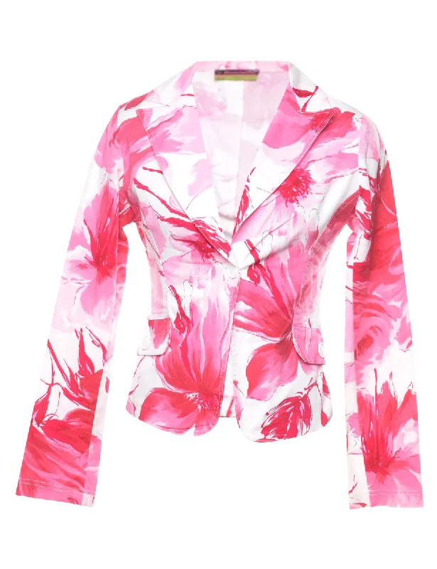 Cozy Pants Floral Pattern Pink & White Blazer - S