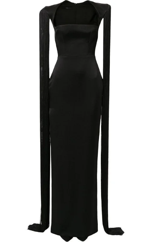 Basic Comfort Dallas Fringed-Sleeve Gown