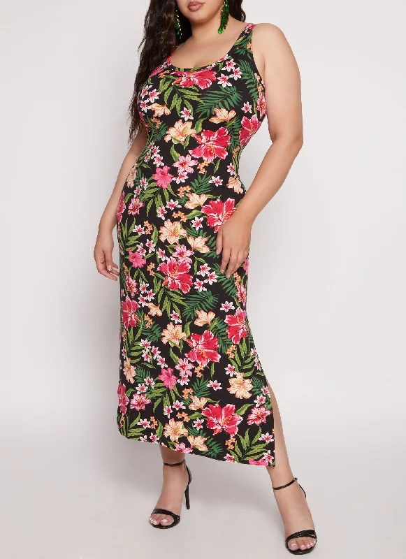Classic Choice Plus Size Tropical Print Tank Dress