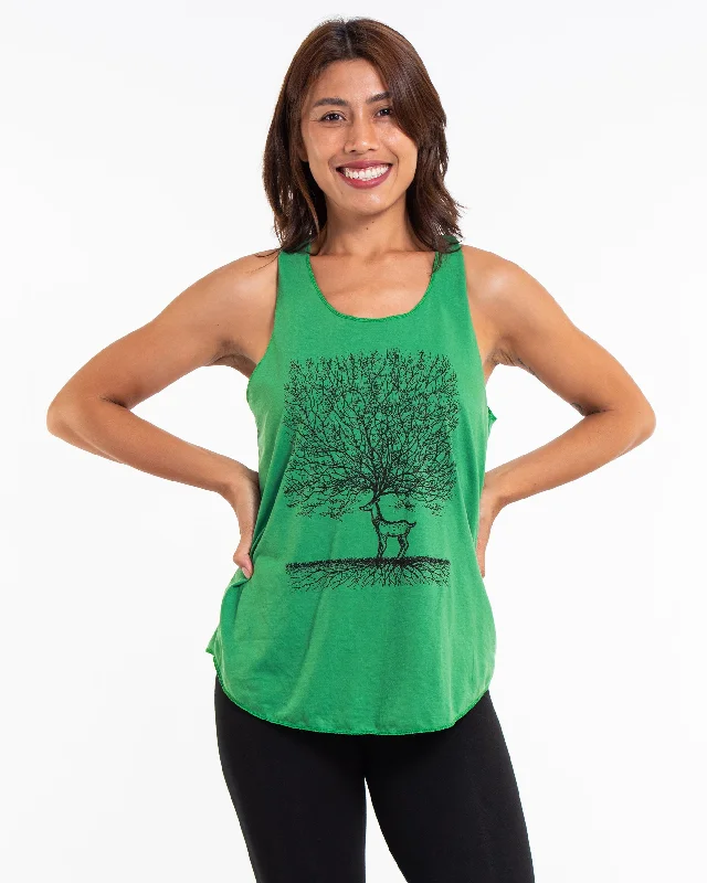 Trendy Comfort Womens Bambi Tree Tank Top in Green