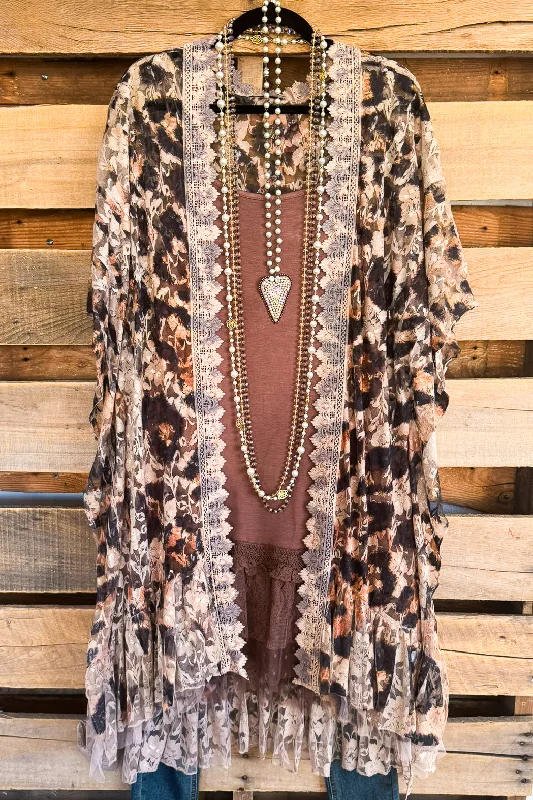 Casual Elegance AHB EXCLUSIVE:  One More Time Long Kimono Lace - Leopard