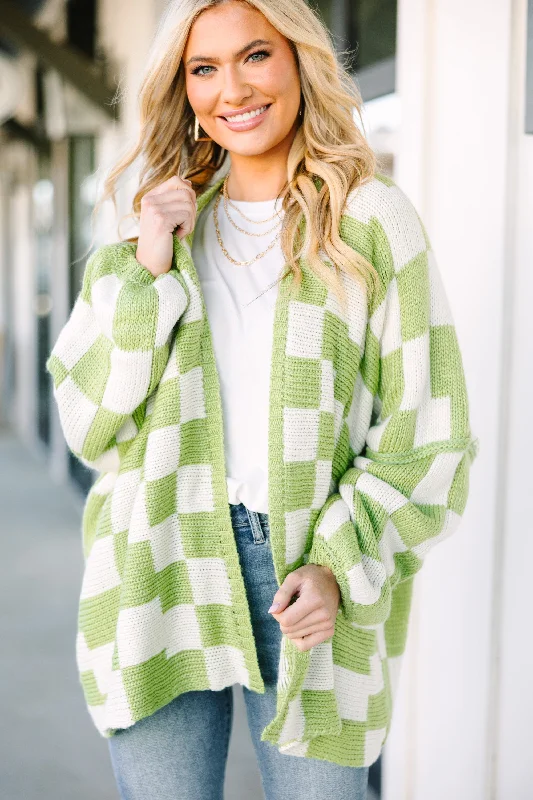 Comfortable Jackets That's Life Sage Green Checkered Cardigan