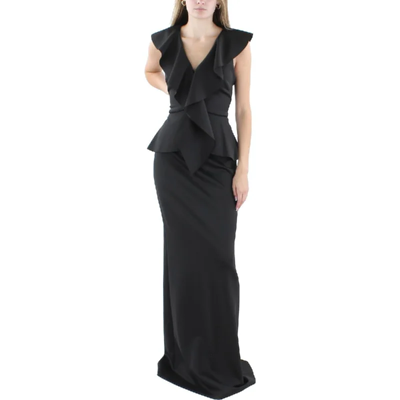 Layered Comfort Black Halo Womens Full Length Ruffled Maxi Dress