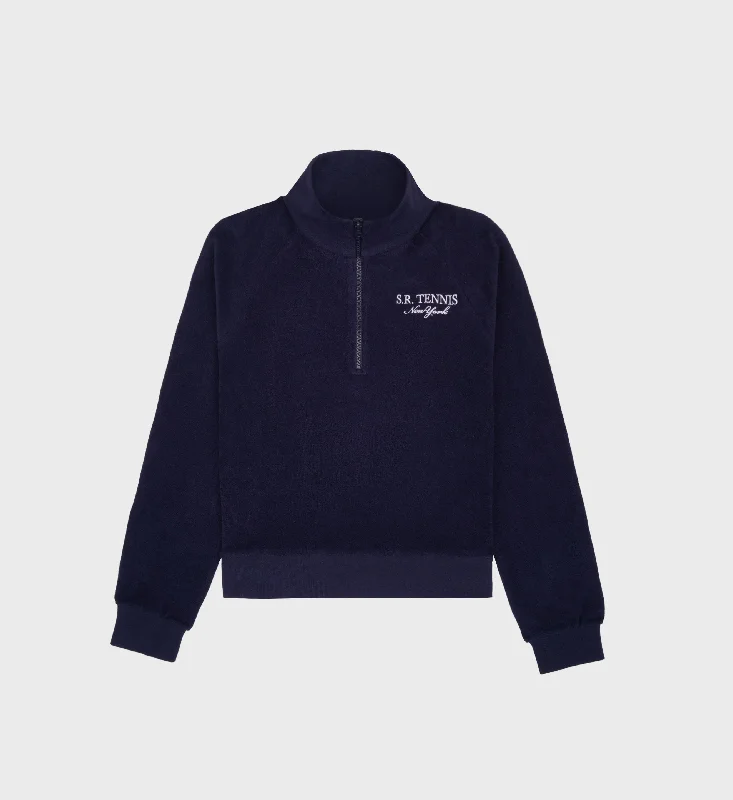 Relaxed Chic SR Tennis Terry Quarter Zip - Navy/White