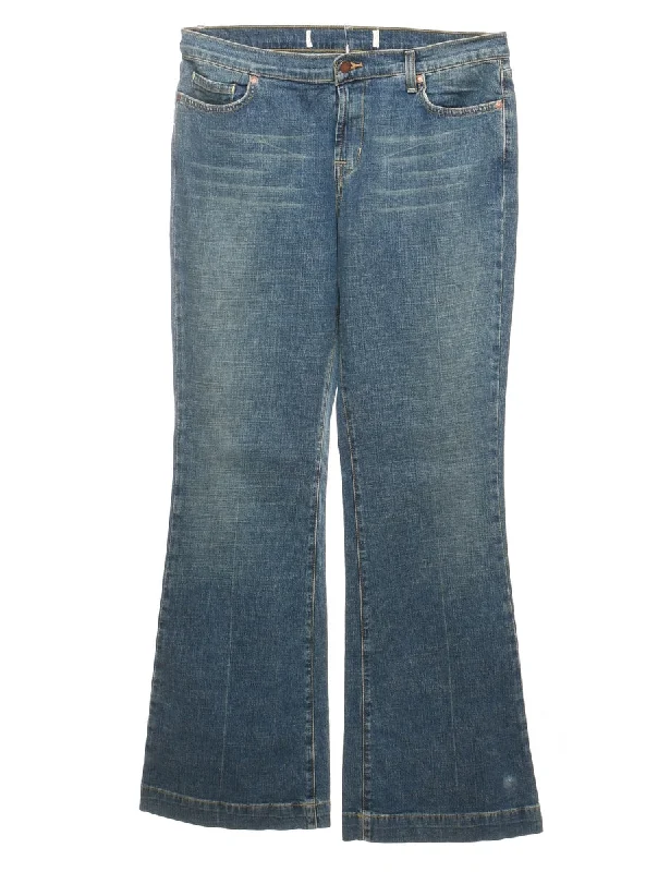 Soft Fashion Diamonte Detail Faded Wash Flared Jeans - W34 L32