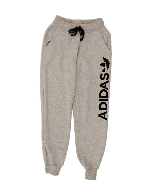 Layered Comfort ADIDAS Womens Graphic Tracksuit Trousers Joggers UK 8 Small  Grey Cotton