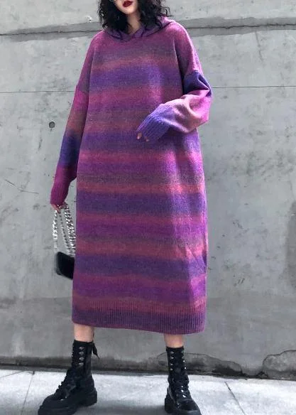 Trends Chunky rose purple Sweater Wardrobes Moda hooded thick Art knitwear