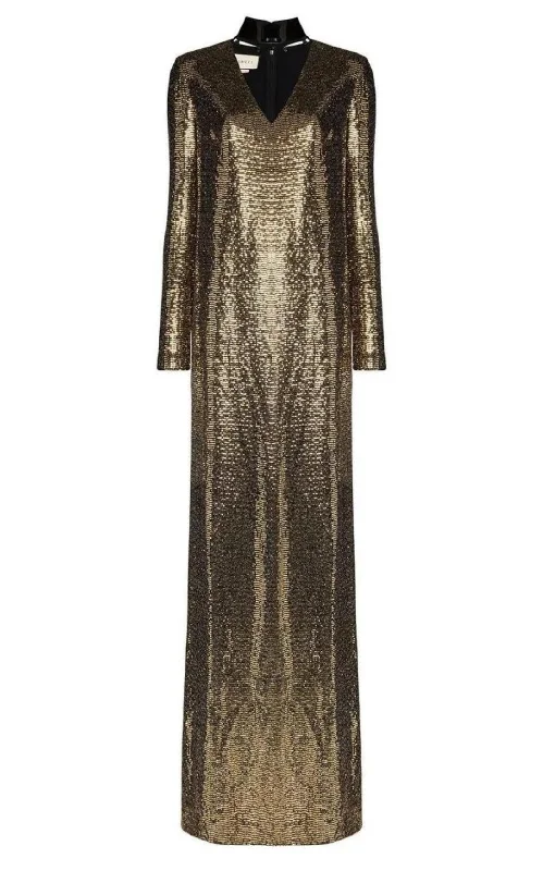 Chic Relaxation Patent Choker Chainmail Gown