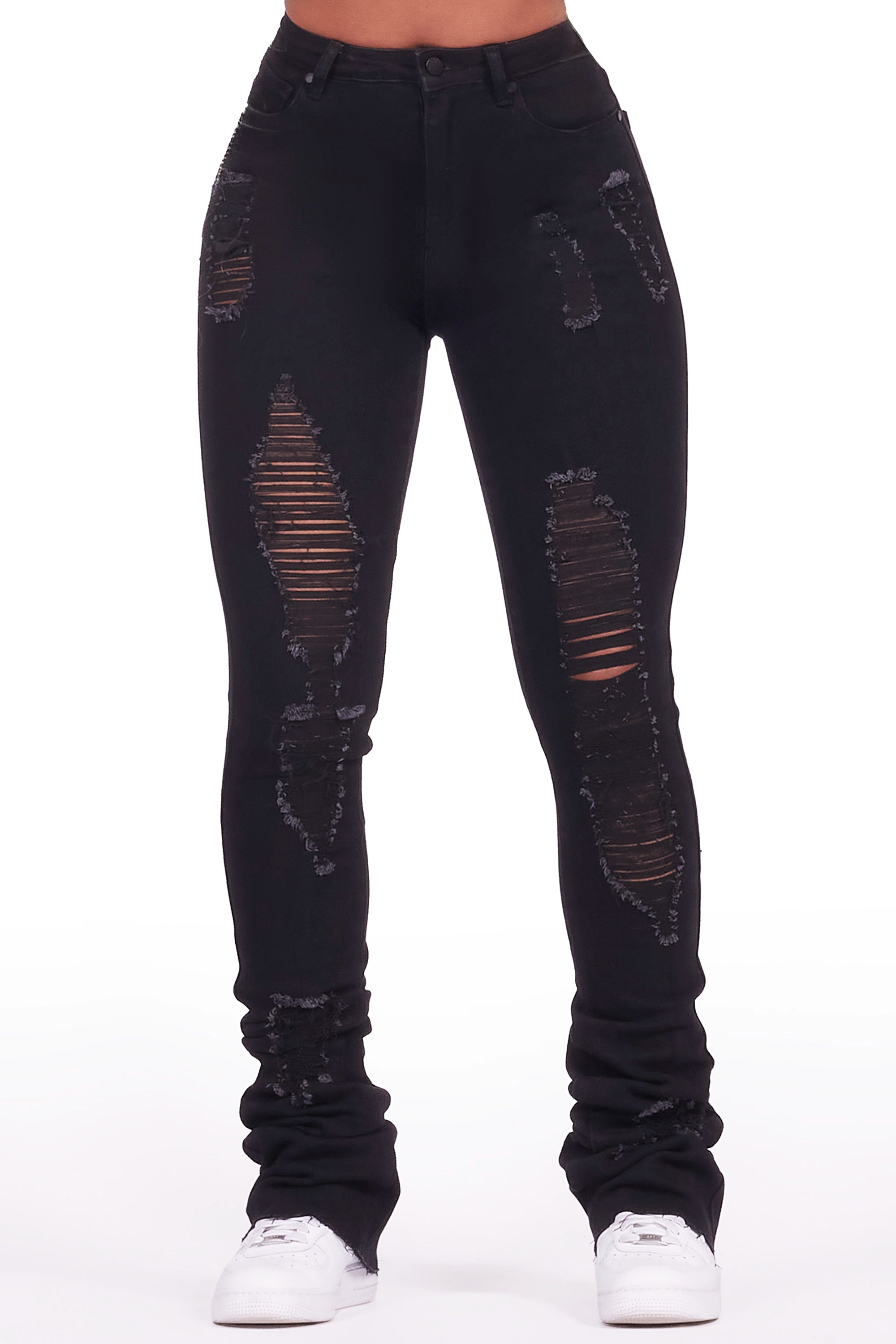 Trendy Casuals Got A Crush Black Distressed Super Stacked Jean