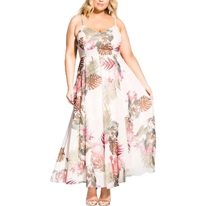 Fashionable Ease City Chic Womens Plus Floral Print V-Neck Maxi Dress