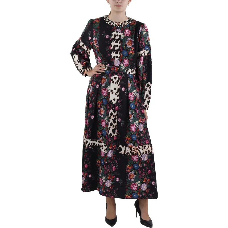 Effortless Elegance Beulah Womens Floral Print Embellished Maxi Dress