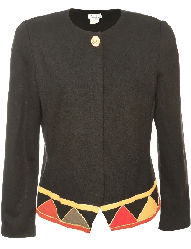 Breathable Style Button Front Black Jacket - M