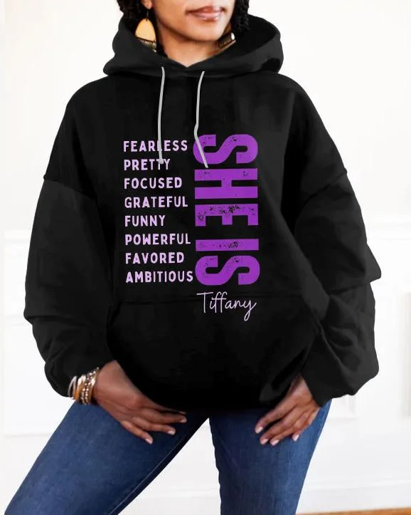 Breathable Style She is Me Graphic Long-sleeved Hoodie