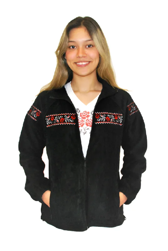 Elegant Comfort Women's embroidered full-zip fleece jacket. Black