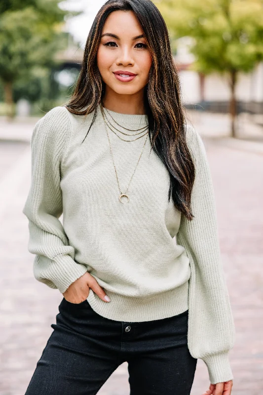 Elegant Comfort Steal Your Heart Pistachio Green Bubble Sleeve Sweater