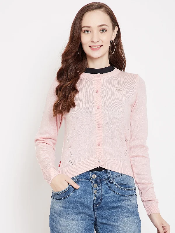 Comfy Pants JUMP USA Women Pink Henley Neck Sweaters