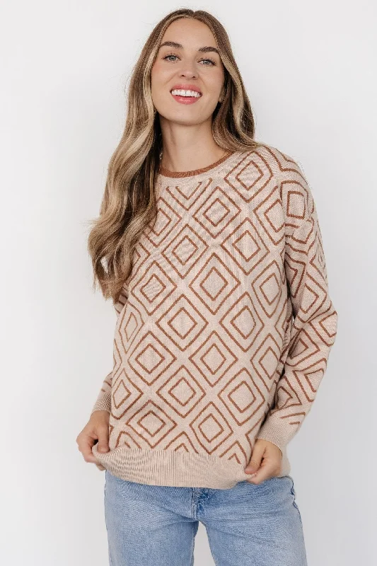 Casual Chic Asther Diamond Sweater | Oatmeal + Camel