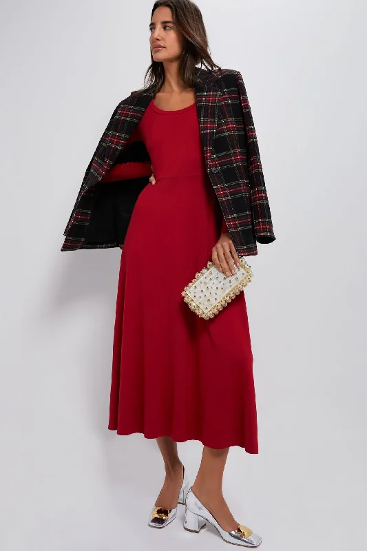 Breathable Comfort Red Long Sleeve Sara Maxi Dress