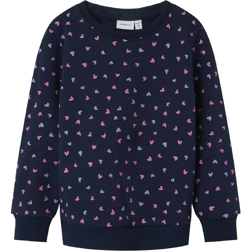 Fashionable Items Name It Dark Sapphire Heart AOP Davina Sweatshirt Fleece Noos