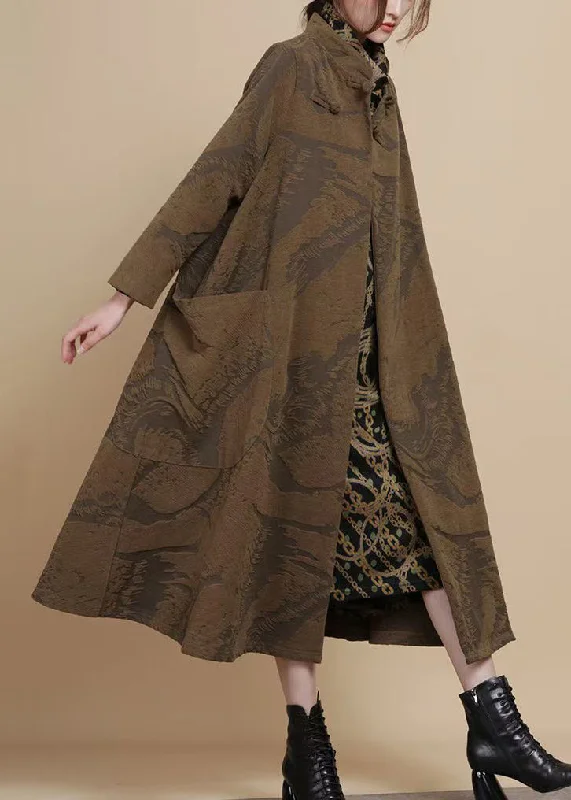 Chic Lounge Vintage Coffee Button Pockets Chenille Long Coats Winter