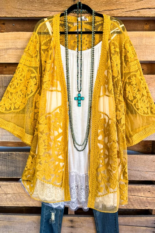 Stylish Ease Love You Always Lace Cardigan - Golden Kiwi