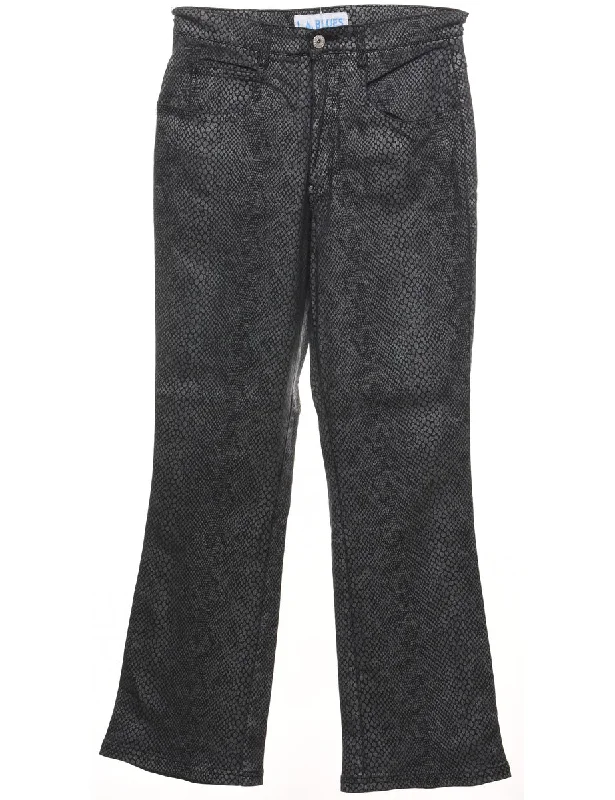 Elegant Comfort Black Flared Snakeskin Jeans - W28 L30