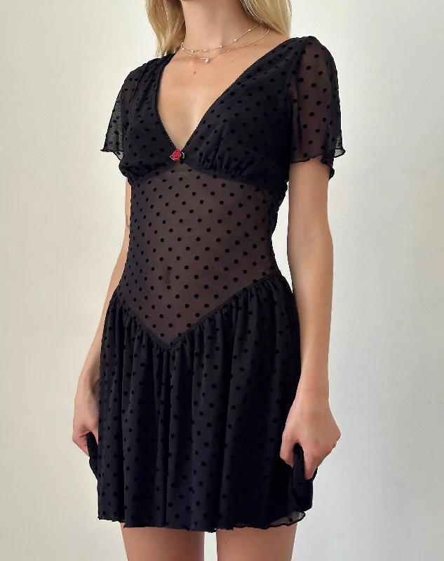 Classic Choice Geni Mini Dress in Polka Black Flock