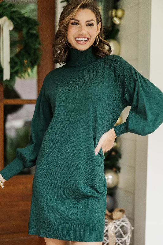 Breathable Comfort Wherever You Go Emerald Green Turtleneck Sweater Dress