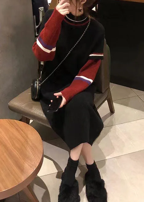 Soft Looks Simple O Neck Rough Edge Sweater Weather Upcycle Black Hipster Knitwear
