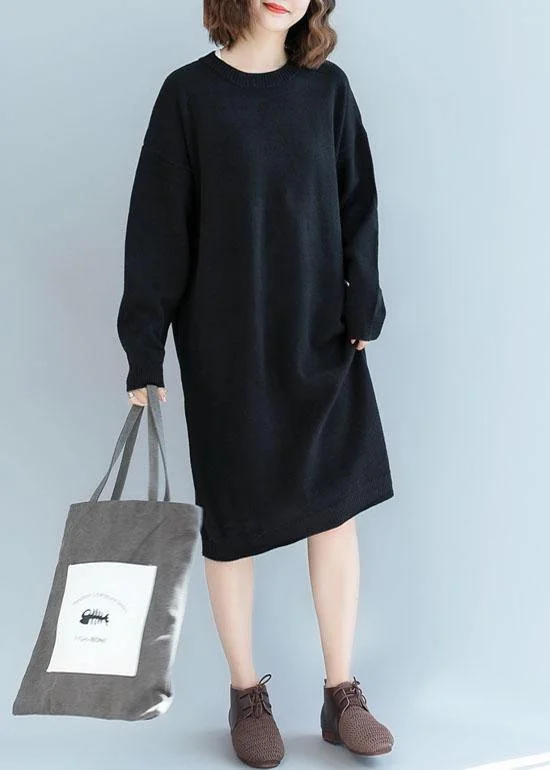Cozy Outfit For Work o neck Sweater weather Beautiful black Hipster knit dress fall