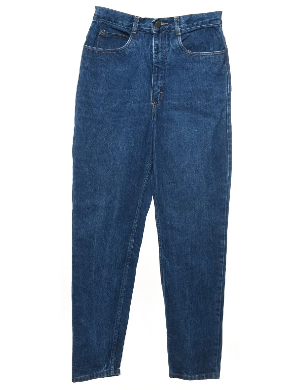 Sporty Elegance High Waist Dark Wash Tapered Jeans - W26 L29