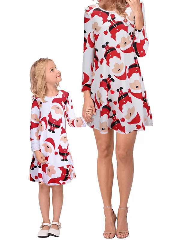 Casual Chic Wear Women Christmas Snowman Print Parent-Child Dress