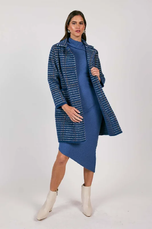 Warm Wear Kiara Houndstooth Coat in Blue
