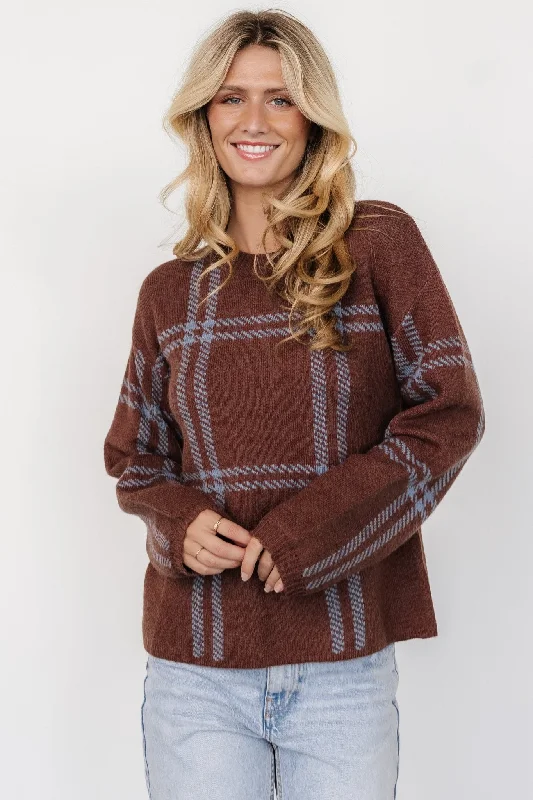 Smart Casuals Francie Sweater | Brown + Blue Plaid
