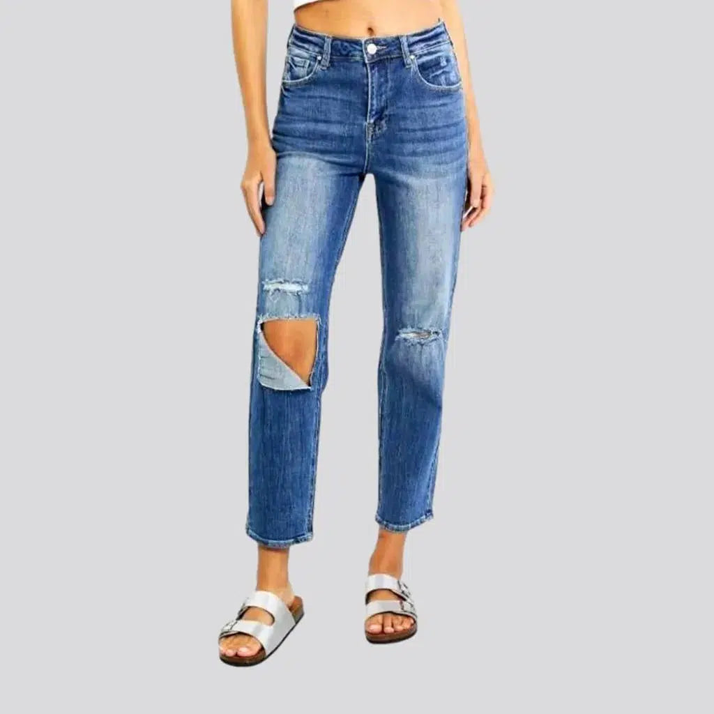 Comfortable Tops Casual women's whiskered jeans