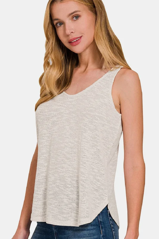 British Style Zenana Curved Hem Round Neck Tank