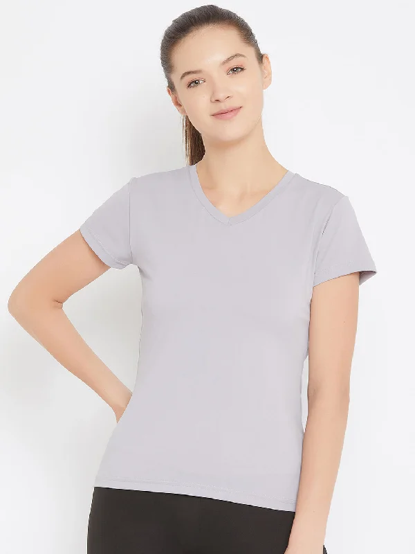 Relaxed Wear JUMP USA Women Grey Active Wear V- Neck T-shirt