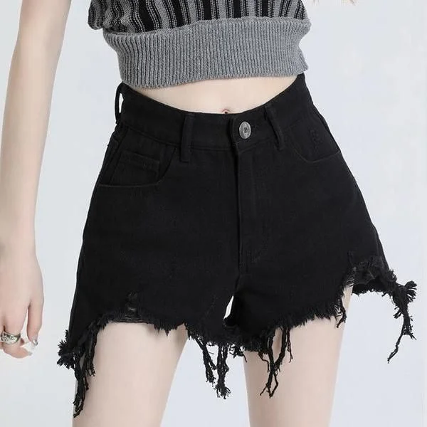 Effortless Dressing High Waist Black Denim Shorts