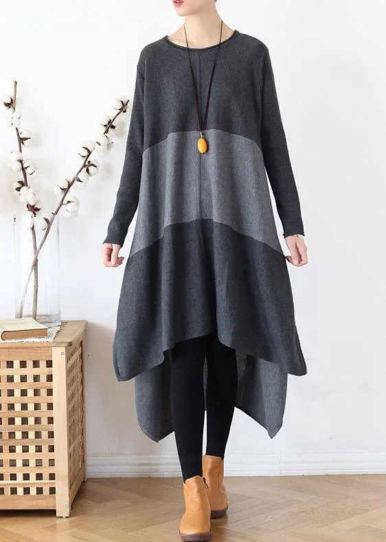 Cozy Outfit Christmas gray Sweater outfits Street Style o neck patchwork Largo fall knit dresses