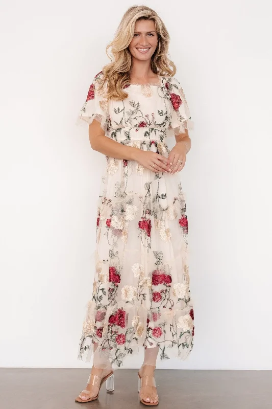 Effortless Style Allison Embroidered Tulle Maxi Dress | Cream Multi
