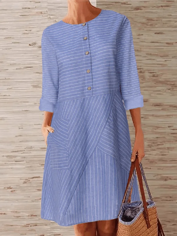 Everyday Comfort Comfortable Women's Printed Dress with Functional Pockets and Button Front
