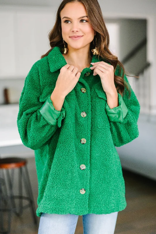 Soft Style Take A Look Grass Green Sherpa Shacket