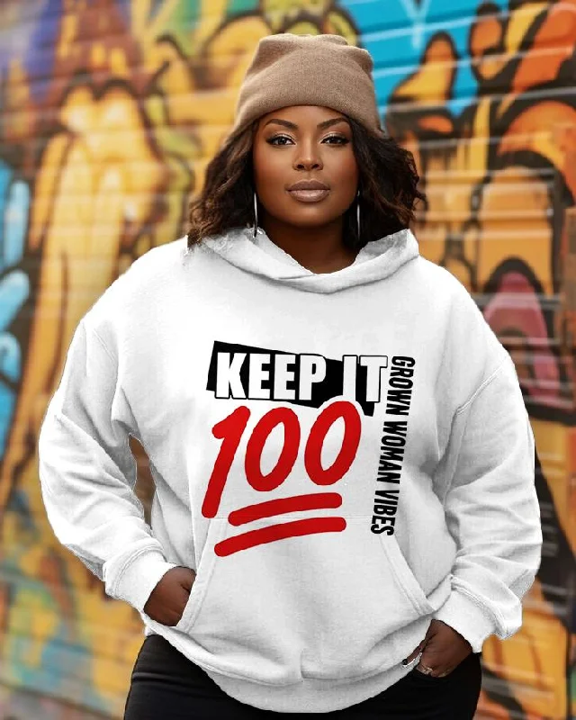 Versatile Wear Keep It 100 Tee Grown Long-sleeved Hoodie