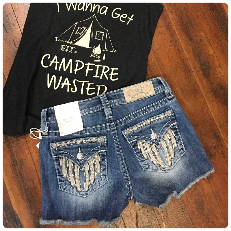 Trendy Comfort Miss Me Golden Winged Mid Rise Shorts