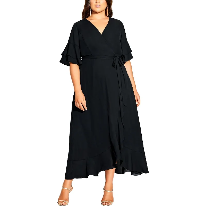 Timeless Comfort City Chic Womens Plus Flutter Sleeve Long Maxi Dress