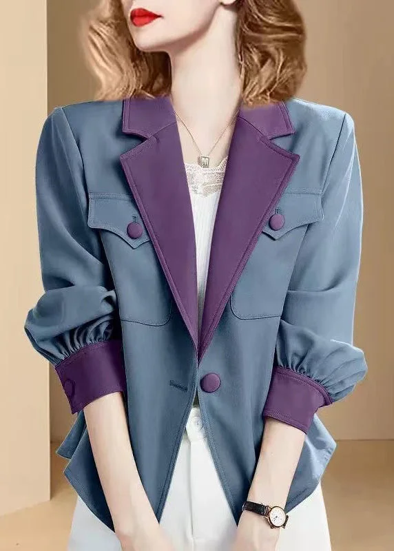 Trendy Wear New Blue Notched Button Pockets Cotton Coats Fall