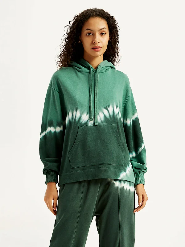 Relaxed Chic Women's Tie-Dye Green Hooded Sweatshirt
