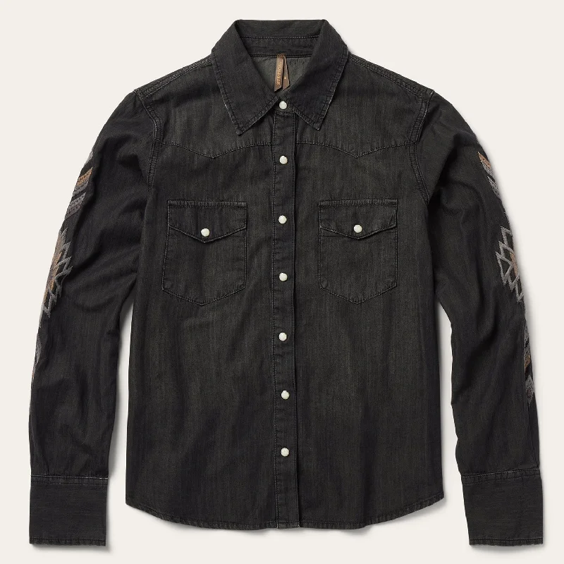 Urban Comfort Embroidered Black Denim Shirt